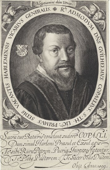 Portrait of William Copallius, Roman Catholic clergyman in Haarlem, The Netherlands, print maker: Jan van de Velde (II), Dating 1603 - 1641