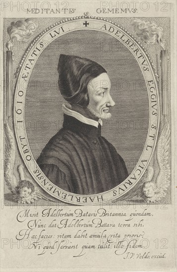 Portrait of Adelbertus Gerbrandsz. Eggius chaplain in Haarlem, The Netherlands, print maker: Jan van de Velde (II), Dating 1610 - 1641