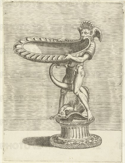 Scale formed by the lower jaw of a man with a satyr head, Balthazar van den Bos, Cornelis Floris (II), Hieronymus Cock, 1548