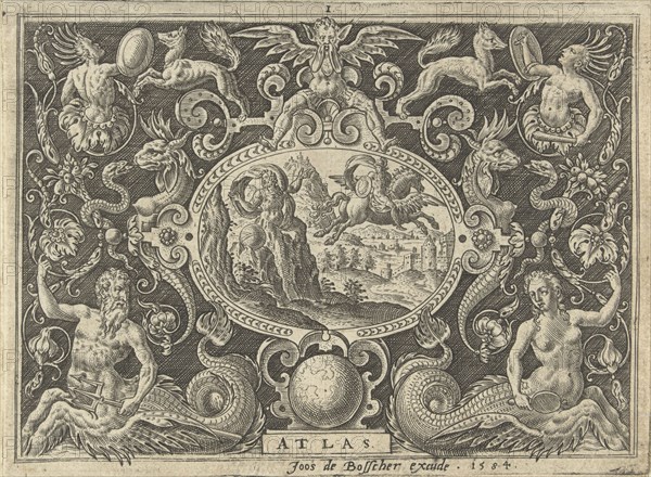 Cartouche: Atlas turns into a mountain, Abraham de Bruyn, 1584