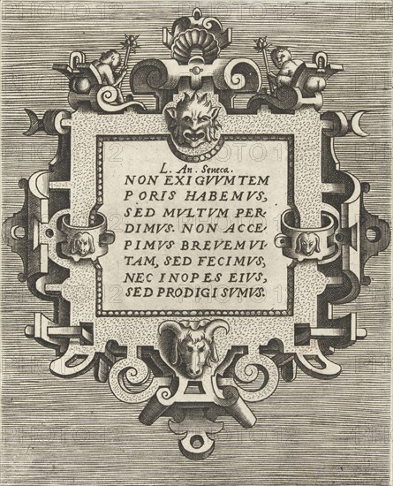 square cartouche with a quote from Seneca, Frans Huys, Hans Vredeman de Vries, Gerard de Jode, 1557