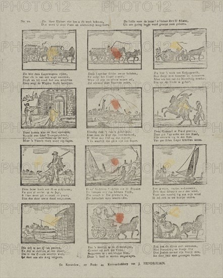 Vehicles, hunters and fishermen, under each picture a four-line verse, Jan Hendriksen (mentioned on object), Dating 1781 - 1828