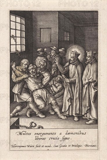 Ignatius Loyola Performs a devilish spell out, Hieronymus Wierix, 1611 - 1615