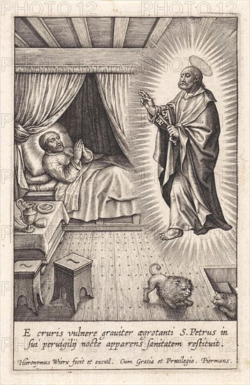 Ignatius Loyola has a vision of Peter, Hieronymus Wierix, 1611 - 1615