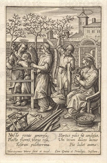 Christ child builds a fence, Hieronymus Wierix, 1563 - before 1619