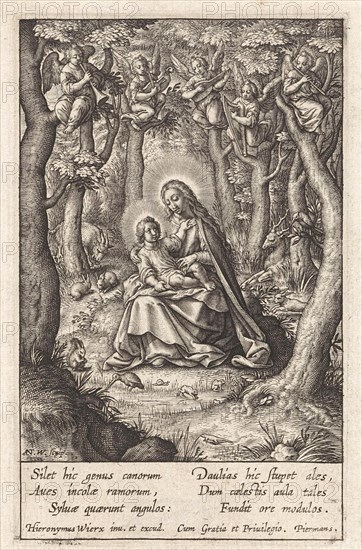 Rest on the Flight into Egypt, Antonie Wierix (III), Hieronymus Wierix, Piermans, 1606 - before 1619