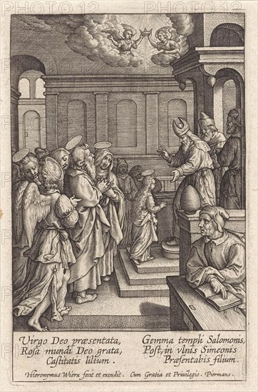 Presentation of Mary in the Temple, print maker: Hieronymus Wierix, 1563 - before 1619