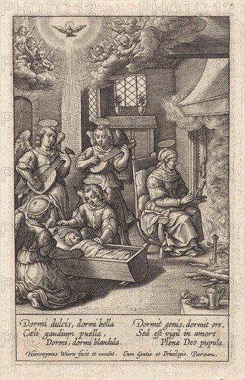 Mary sleeping in her crib, Hieronymus Wierix, 1563 - before 1619, print maker: Hieronymus Wierix, 1563 - before 1619