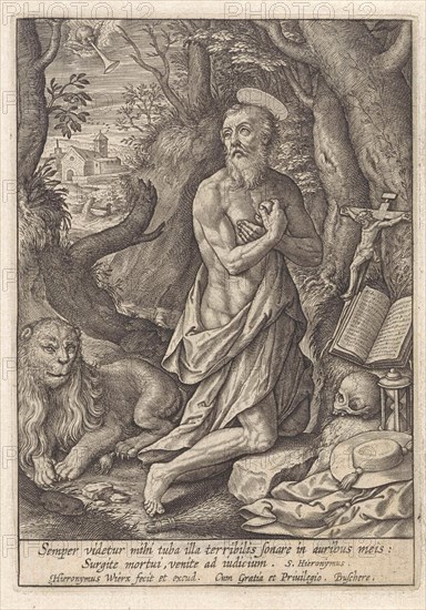 St. Jerome as a penitent in the desert, Hieronymus Wierix, 1563 - before 1619