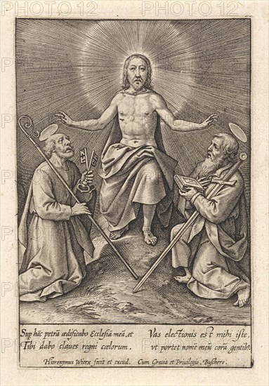 Risen Christ with Peter and Paul, Hieronymus Wierix, 1563 - before 1619