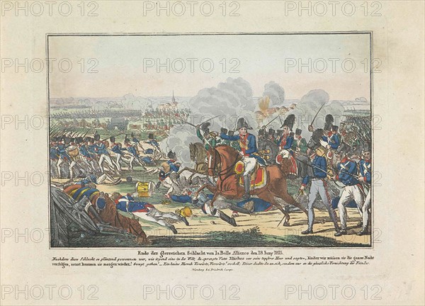 Von BlÃ¼cher leads the Prussian troops at the Battle of Waterloo, 1815, Anonymous, Friedrich Campe, 1815