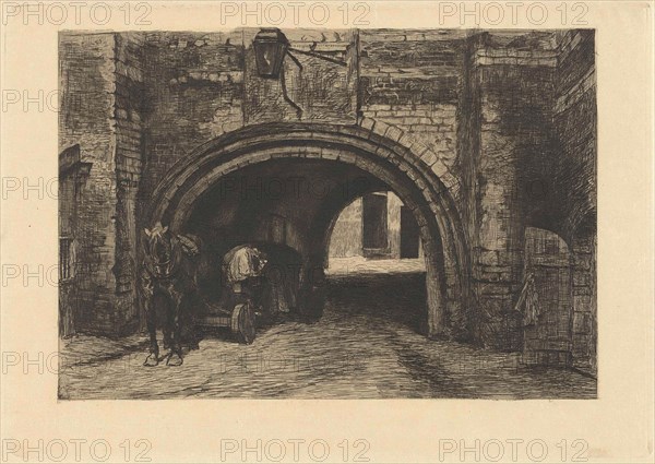 Vehicle with horse under an old gate, Willem Steelink (II), 1889
