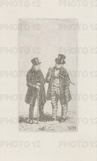 Two men with cane and top hat, Christiaan Wilhelmus Moorrees, 1811-1867