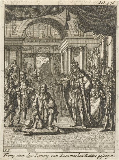Cornelis Tromp knighted by the King of Denmark, 1676, Jan Luyken, Timotheus ten Hoorn, Jacob van Beverwijk, 1692
