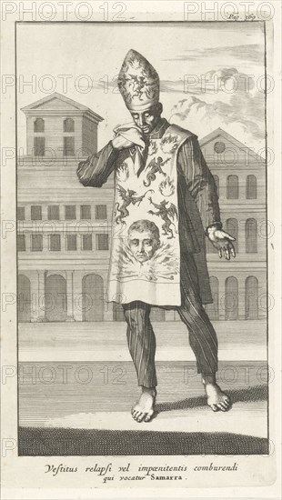 Convicted person in sackcloth, with miter, Jan Luyken, Henricus Wetstein, 1692