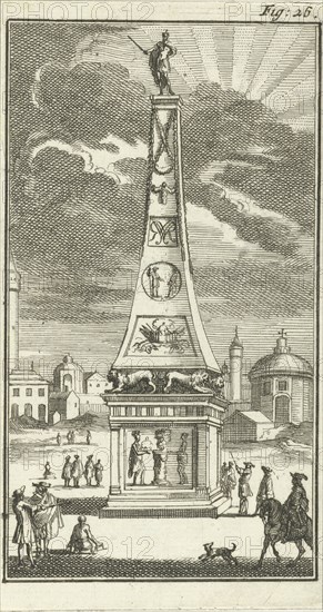 Obelisk with the statue of King William III, Jan Luyken, Barent Beeck, 1691
