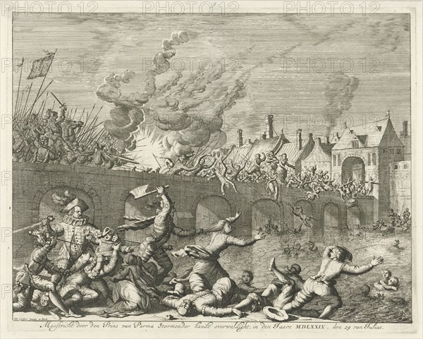 Spaniards killing people in Maastricht, 1579, Jan Luyken, 1678 - 1680