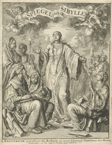 Sibyl surrounded by audience, Jan Luyken, Timotheus ten Hoorn, 1684