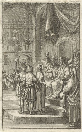 Christ before Caiaphas, Jan Luyken, Aart Dircksz Oossaan, 1684