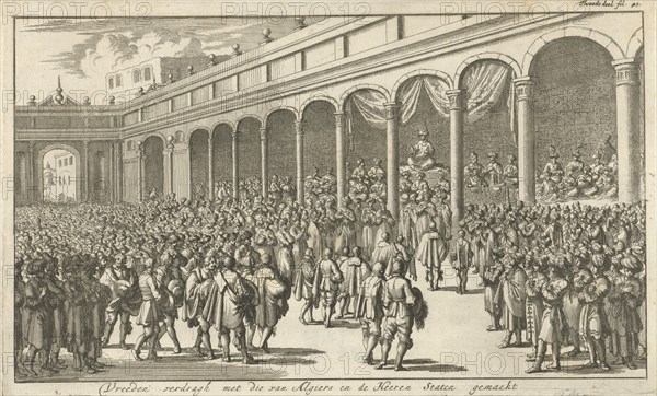 Asan Aga speaks to Westerners in the presence of a large crowd on a square, Jan Luyken, Jan Claesz ten Hoorn, 1684