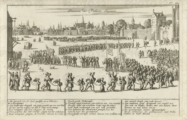 Procession of freed slaves. Procession of slaves and clergy, print maker: Jan Luyken, Jan Claesz ten Hoorn, 1684
