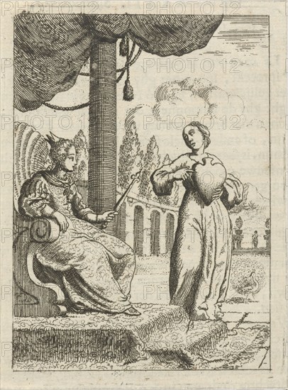 Personification of the soul shows the World enthroned her heart, Jan Luyken, Pieter Arentsz (II), 1678 - 1687