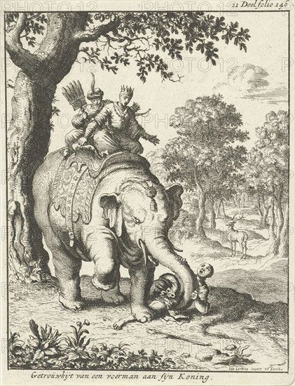 Elephant tramples his keeper, Jan Luyken, 1682