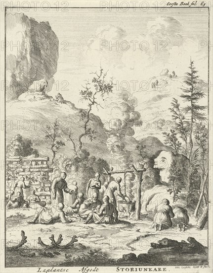 Laplanders worship the god Storiunkare, Lapland, print maker: Jan Luyken, Jan Claesz ten Hoorn, 1682