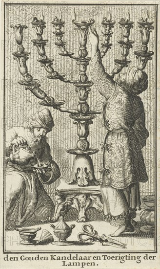 Golden Menorah or menorah, Jan Luyken, Willem Goeree, 1683