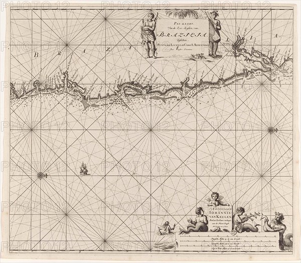 Sea chart of the east coast of Brazil, Jan Luyken, Claes Jansz Voogt, Johannes van Keulen (I), 1683 - 1799