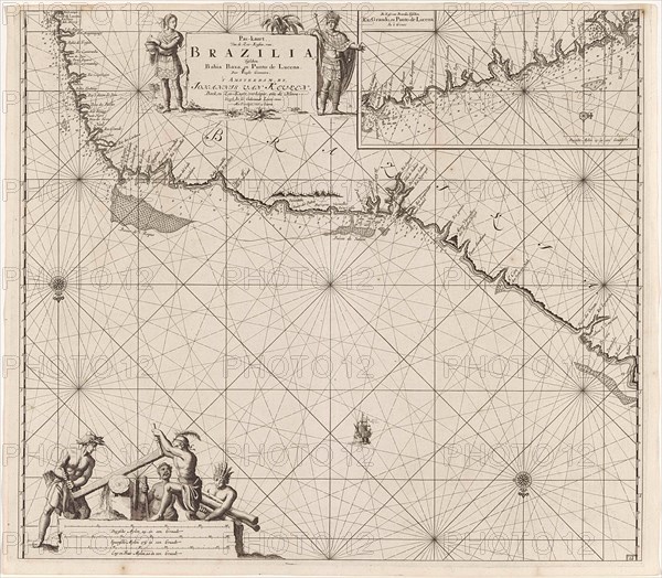 Sea chart of a portion of the northeast coast of Brazil, Jan Luyken, Johannes van Keulen (I), unknown, 1683 - 1799