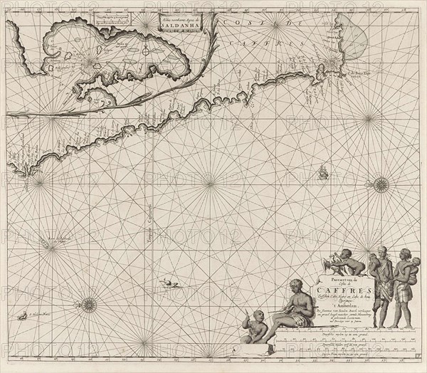 Sea chart of the coast of Namibia and South Africa, Jan Luyken, Johannes van Keulen (I), unknown, 1683 - 1799