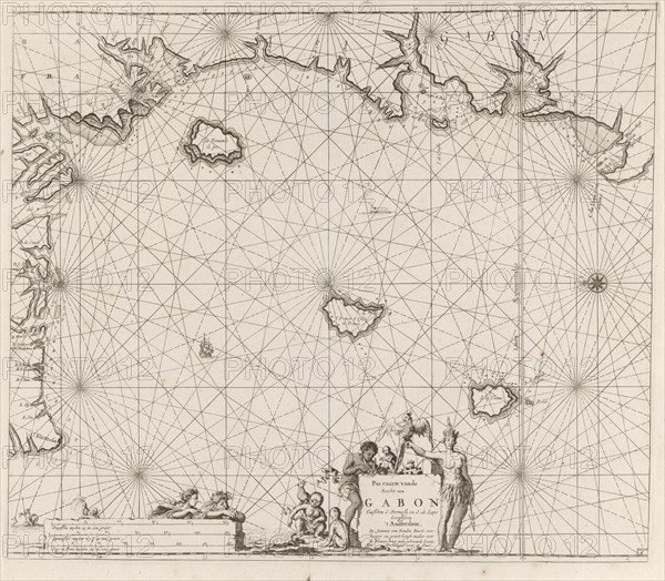 Sea chart of the coast of Equatorial Guinea, Gabon and Cameroon, print maker: Jan Luyken, Johannes van Keulen I, unknown, 1683 - 1799