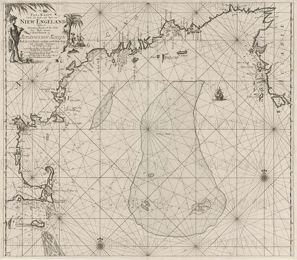 Sea chart of part of the east coast of the United States USA and Canada, print maker: Jan Luyken, Claes Jansz Voogt, Johannes van Keulen I, 1684 - 1799