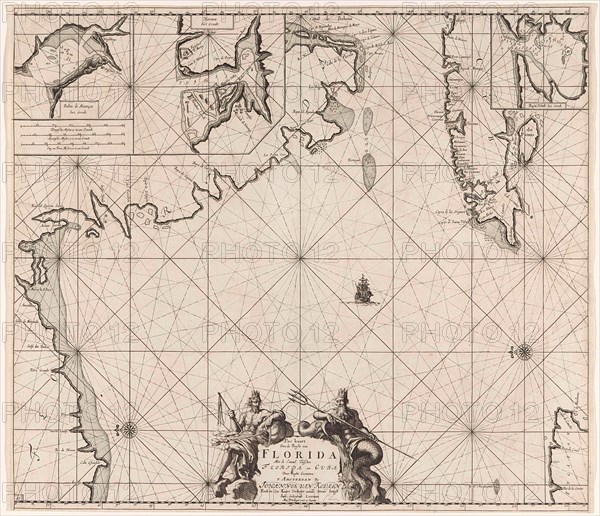 Sea chart of part of the Gulf of Mexico, with the coast of Florida, Jan Luyken, Claes Jansz Voogt, Johannes van Keulen (I), 1684 - 1799