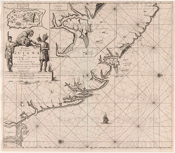 Sea chart of the coast of French Guiana, Jan Luyken, Claes Jansz Voogt, Johannes van Keulen (I), 1684-1799