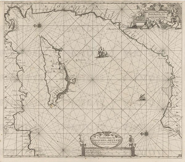 Sea chart of the eastern part of the Mediterranean, Cyprus, Anonymous, Johannes van Keulen (I), unknown, 1682 - 1803