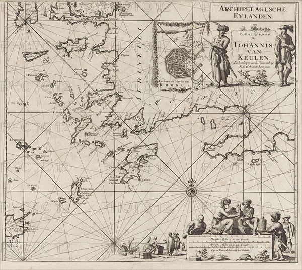 Sea chart of the southeastern part of the Aegean Sea, print maker: Jan Luyken, Johannes van Keulen I, unknown, 1682 - 1803