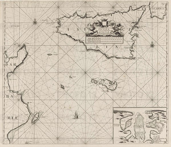 Map of the islands of Sicily and Malta and part of the coast of Tunisia, Anonymous, Johannes van Keulen I, unknown, 1682-1803