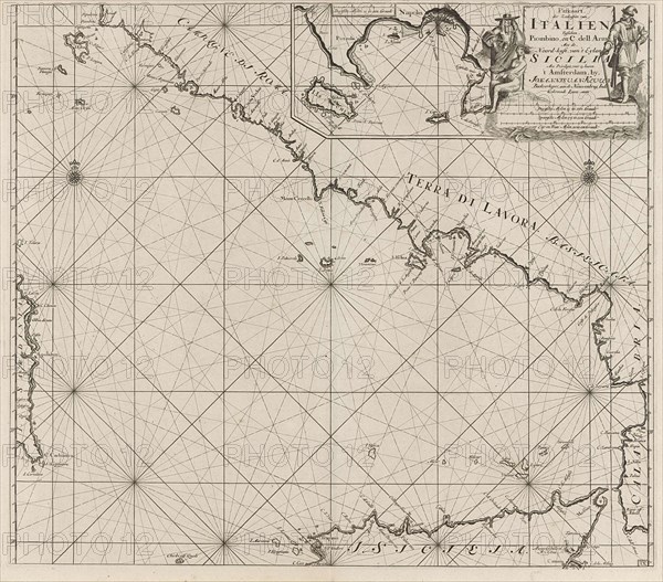 Sea chart of part of the southwest coast of Italy and the north coast of Sicily, print maker: Anonymous, 1682 - 1803