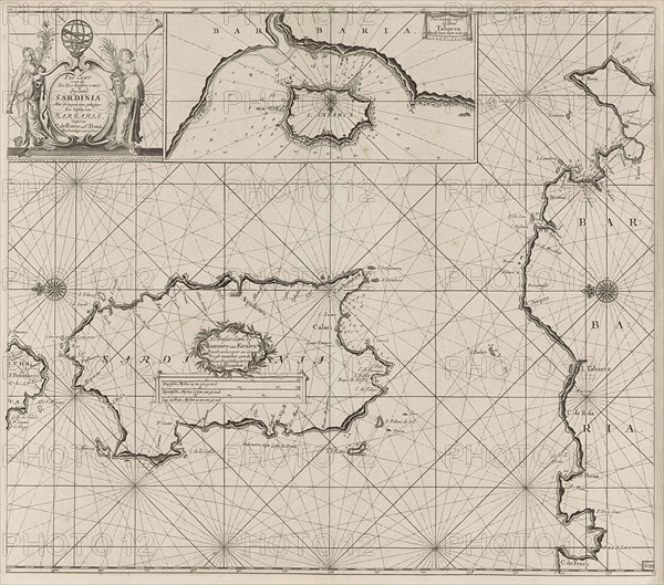 Sea chart of the island of Sardinia and part of the coast of North Africa, Anonymous, Johannes van Keulen (I), unknown, 1682 - 1803