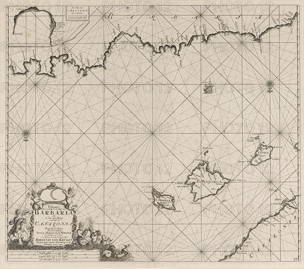 Sea chart of a part of the Mediterranean Sea with the coasts of Spain and Algeria, Anonymous, Johannes van Keulen (I), unknown, 1682 - 1803