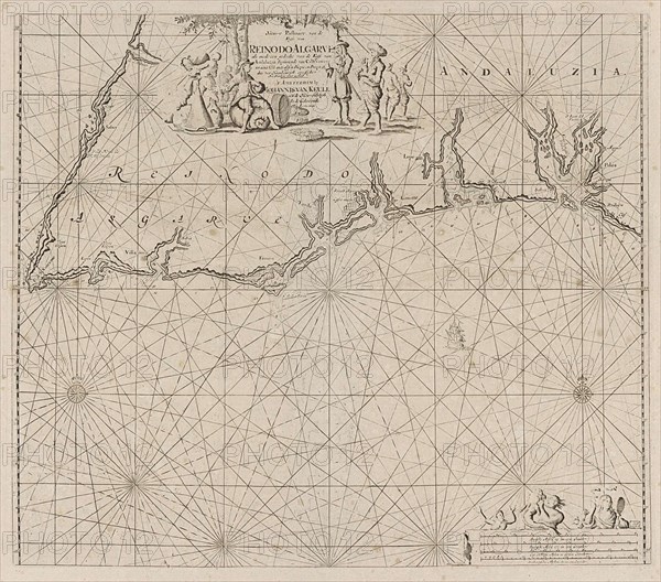 Sea map of part of the south coast of Portugal and Spain with the Algarve and Andalucia, Jan Luyken, Anonymous, Johannes van Keulen (I), 1681 - 1803