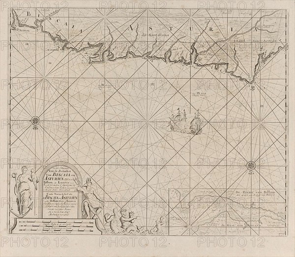Sea chart of a portion of the Bay of Biscay in Bilbao, Anonymous, Claes Jansz Voogt, Johannes van Keulen (II), 1734 - 1803