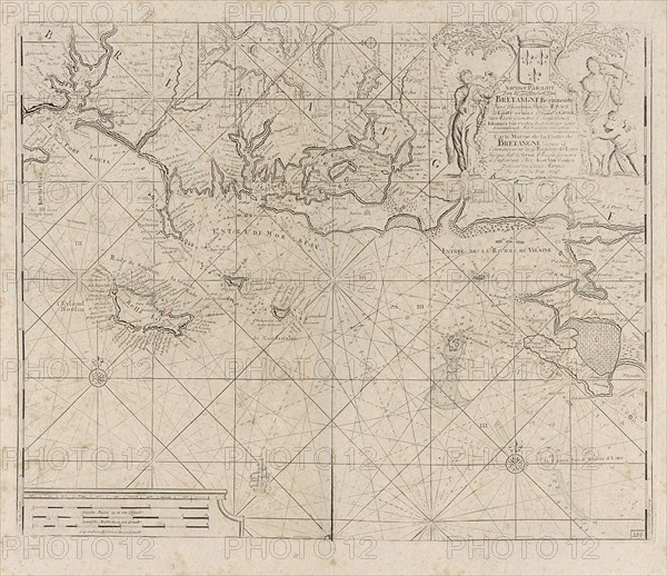 Sea chart of the coast of France between the island of Groix and the municipality of La Baule-Escoublac, Anonymous, Claes Jansz Voogt, Johannes van Keulen I, 1681 - 1803