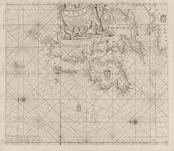 Sea chart of the coast of Ireland, Scotland, England and France, Jan Luyken, Anonymous, Johannes van Keulen (I), 1681 - 1803
