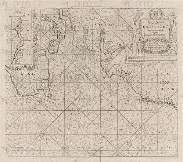 Sea chart of part of the east coast of England at the mouth of the Thames, Jan Luyken, Anonymous, Johannes van Keulen (I), 1681 - 1803