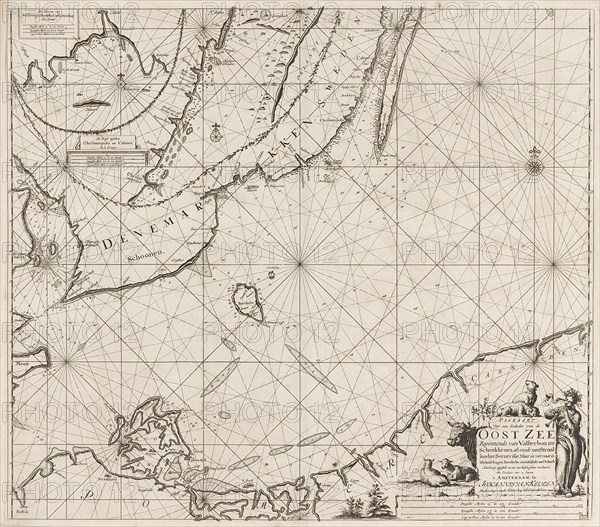 Sea chart of the southern part of the Baltic Sea, print maker: Jan Luyken, Johannes van Keulen I, unknown, 1681 - 1799