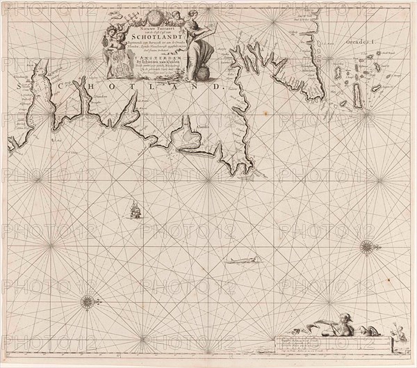 Sea chart of part of north east coast of Scotland and the Orkney Islands, Jan Luyken, Johannes van Keulen I, unknown, 1681-1799