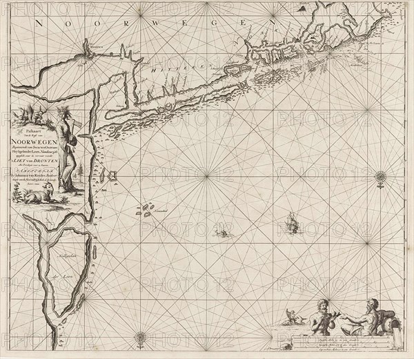 Sea chart of the coast of Norway near Trondheim, Jan Luyken, Johannes van Keulen (I), unknown, 1681 - 1799